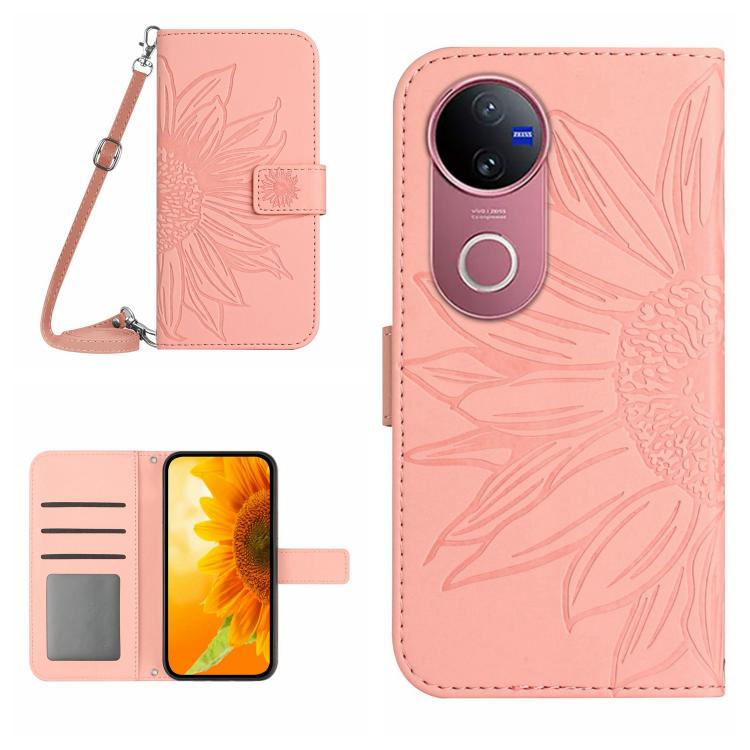 Skin Feel Sun Flower Embossed Flip Leather Phone Case with Lanyard, For vivo V50 5G Global, For vivo Y03 4G, For vivo Y200e / Y100 IDN / V30 Lite India 5G, For vivo Y78+