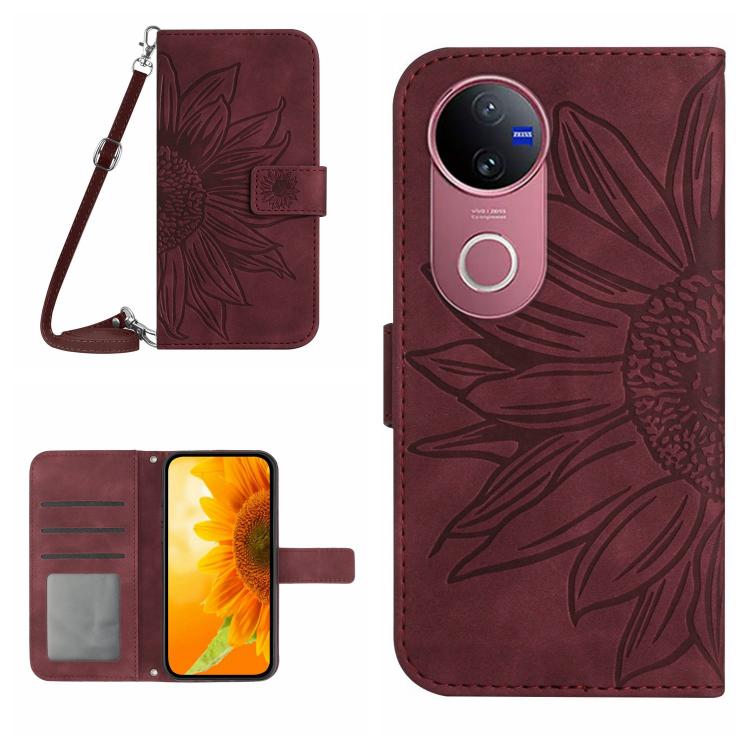 Skin Feel Sun Flower Embossed Flip Leather Phone Case with Lanyard, For vivo V50 5G Global, For vivo Y03 4G, For vivo Y200e / Y100 IDN / V30 Lite India 5G, For vivo Y78+