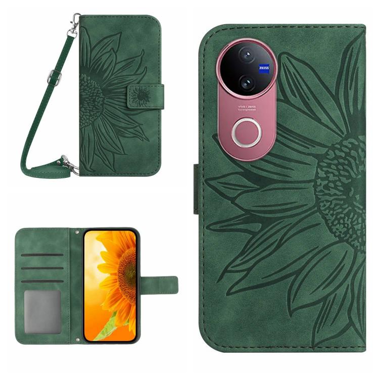 Skin Feel Sun Flower Embossed Flip Leather Phone Case with Lanyard, For vivo V50 5G Global, For vivo Y03 4G, For vivo Y200e / Y100 IDN / V30 Lite India 5G, For vivo Y78+
