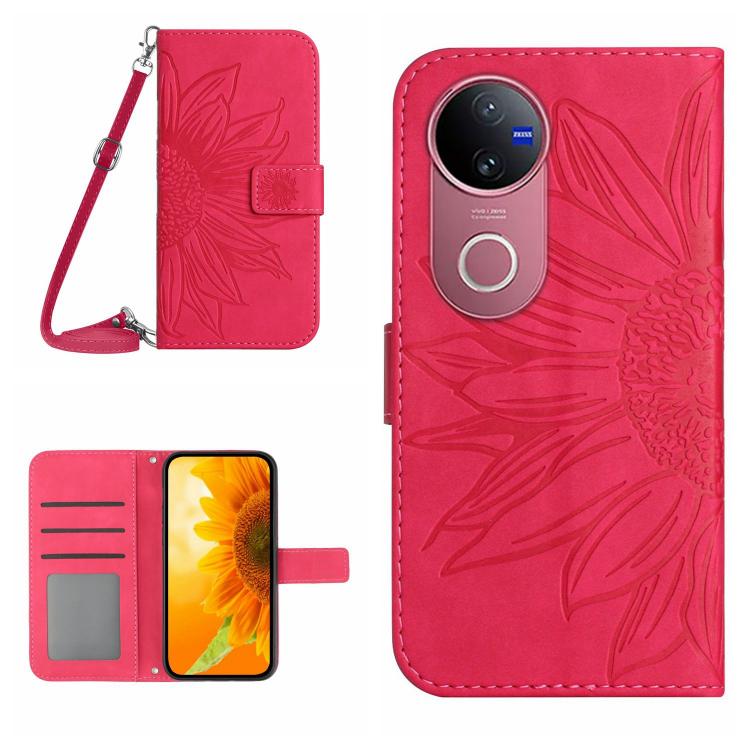 Skin Feel Sun Flower Embossed Flip Leather Phone Case with Lanyard, For vivo V50 5G Global, For vivo Y03 4G, For vivo Y200e / Y100 IDN / V30 Lite India 5G, For vivo Y78+