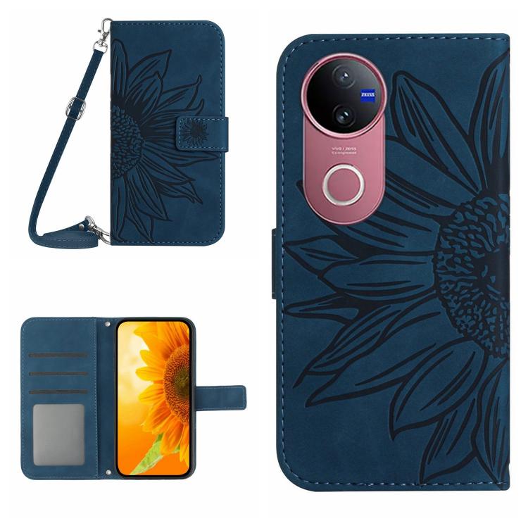 Skin Feel Sun Flower Embossed Flip Leather Phone Case with Lanyard, For vivo V50 5G Global, For vivo Y03 4G, For vivo Y200e / Y100 IDN / V30 Lite India 5G, For vivo Y78+