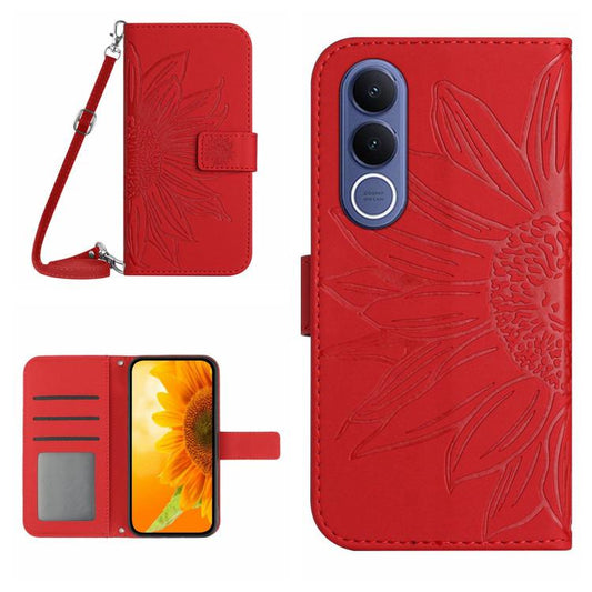 Skin Feel Sun Flower Embossed Flip Leather Phone Case with Lanyard, For vivo V70 FE 5G, For vivo V70 5G Global / V70 Elite 5G, For vivo V60 Lite 5G, For vivo V60 5G