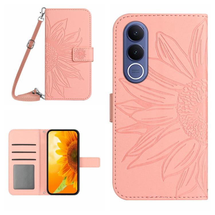 Skin Feel Sun Flower Embossed Flip Leather Phone Case with Lanyard, For vivo V70 FE 5G, For vivo V70 5G Global / V70 Elite 5G, For vivo V60 Lite 5G, For vivo V60 5G