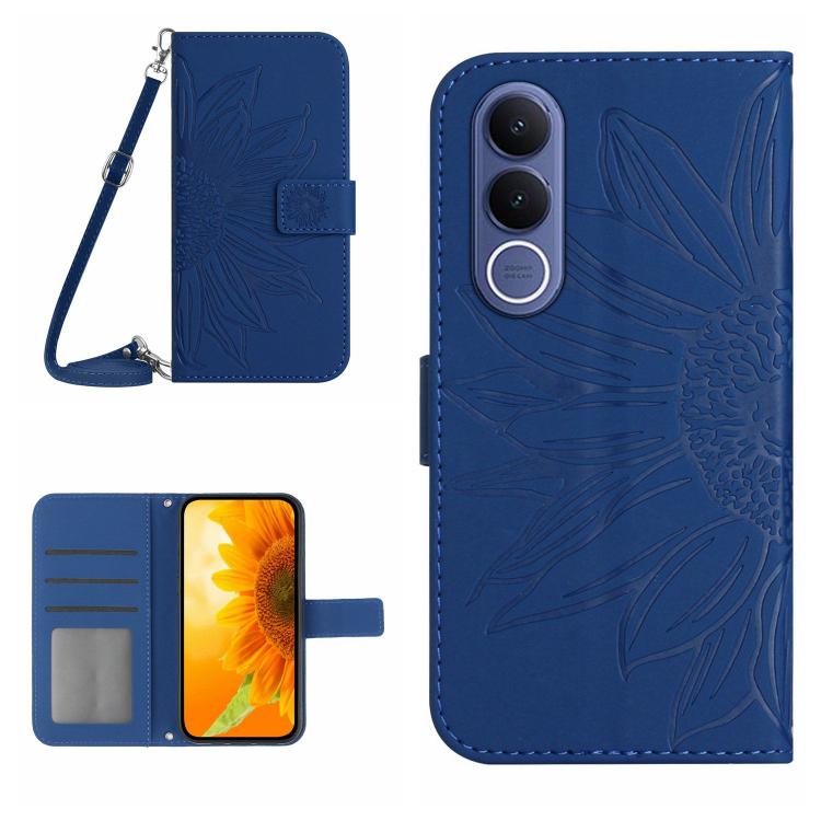 Skin Feel Sun Flower Embossed Flip Leather Phone Case with Lanyard, For vivo V70 FE 5G, For vivo V70 5G Global / V70 Elite 5G, For vivo V60 Lite 5G, For vivo V60 5G