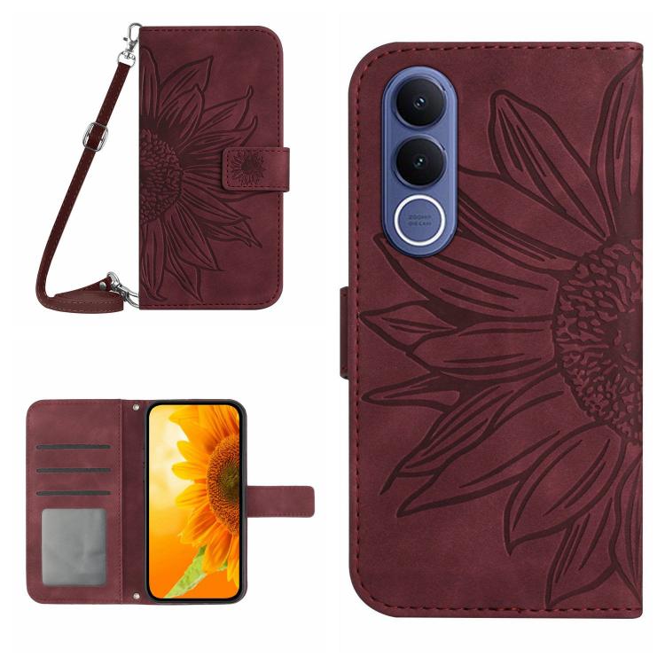 Skin Feel Sun Flower Embossed Flip Leather Phone Case with Lanyard, For vivo V70 FE 5G, For vivo V70 5G Global / V70 Elite 5G, For vivo V60 Lite 5G, For vivo V60 5G