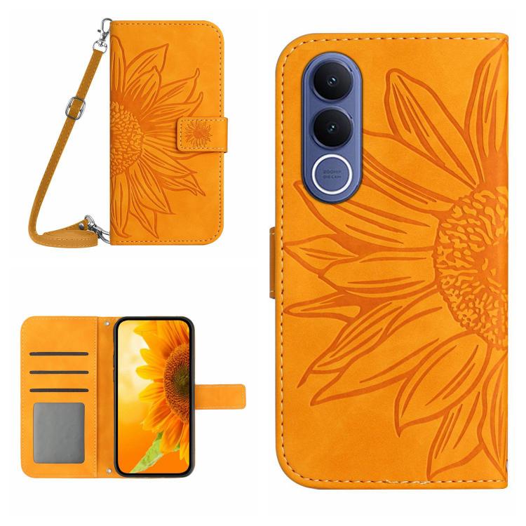 Skin Feel Sun Flower Embossed Flip Leather Phone Case with Lanyard, For vivo V70 FE 5G, For vivo V70 5G Global / V70 Elite 5G, For vivo V60 Lite 5G, For vivo V60 5G