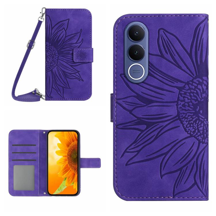 Skin Feel Sun Flower Embossed Flip Leather Phone Case with Lanyard, For vivo V70 FE 5G, For vivo V70 5G Global / V70 Elite 5G, For vivo V60 Lite 5G, For vivo V60 5G