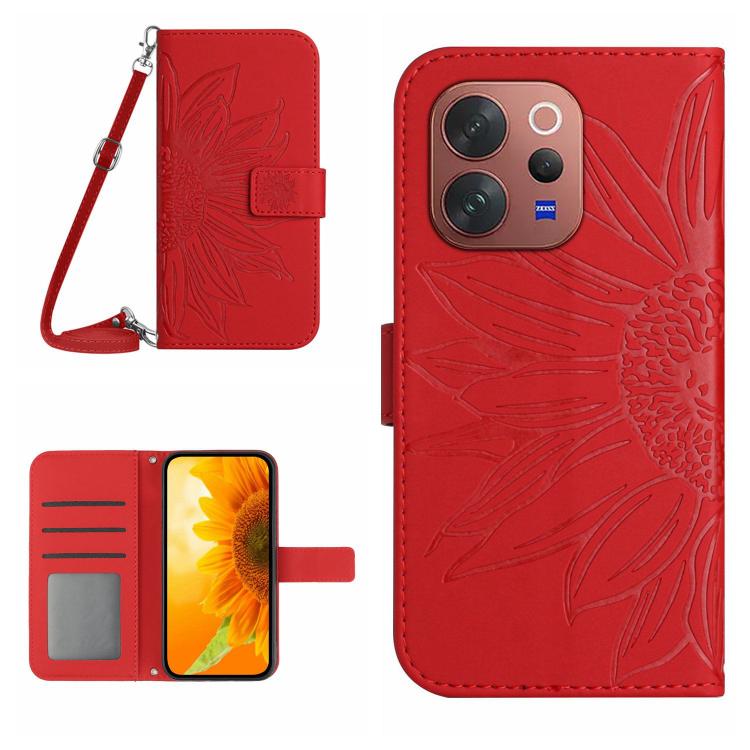 Skin Feel Sun Flower Embossed Flip Leather Phone Case with Lanyard, For vivo V70 FE 5G, For vivo V70 5G Global / V70 Elite 5G, For vivo V60 Lite 5G, For vivo V60 5G
