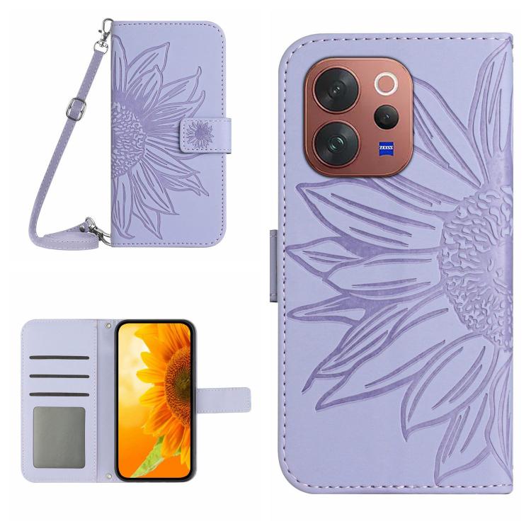 Skin Feel Sun Flower Embossed Flip Leather Phone Case with Lanyard, For vivo V70 FE 5G, For vivo V70 5G Global / V70 Elite 5G, For vivo V60 Lite 5G, For vivo V60 5G