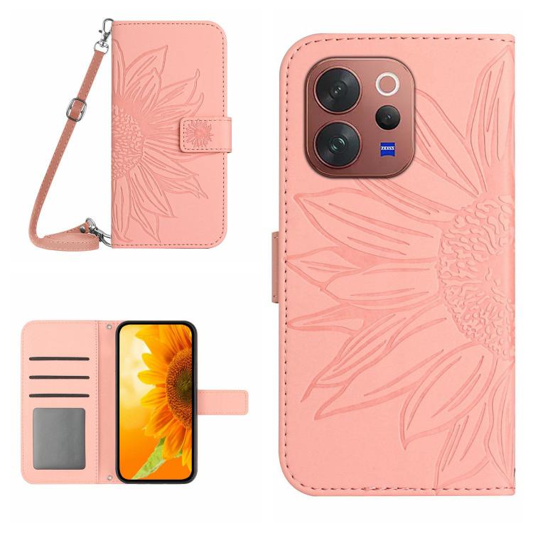 Skin Feel Sun Flower Embossed Flip Leather Phone Case with Lanyard, For vivo V70 FE 5G, For vivo V70 5G Global / V70 Elite 5G, For vivo V60 Lite 5G, For vivo V60 5G