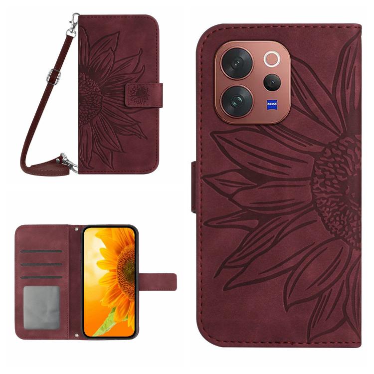 Skin Feel Sun Flower Embossed Flip Leather Phone Case with Lanyard, For vivo V70 FE 5G, For vivo V70 5G Global / V70 Elite 5G, For vivo V60 Lite 5G, For vivo V60 5G