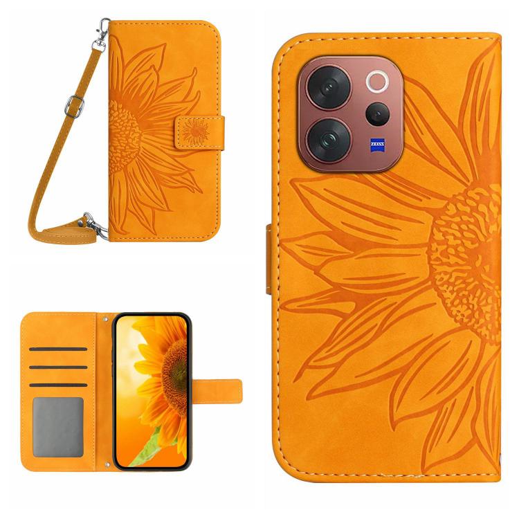 Skin Feel Sun Flower Embossed Flip Leather Phone Case with Lanyard, For vivo V70 FE 5G, For vivo V70 5G Global / V70 Elite 5G, For vivo V60 Lite 5G, For vivo V60 5G