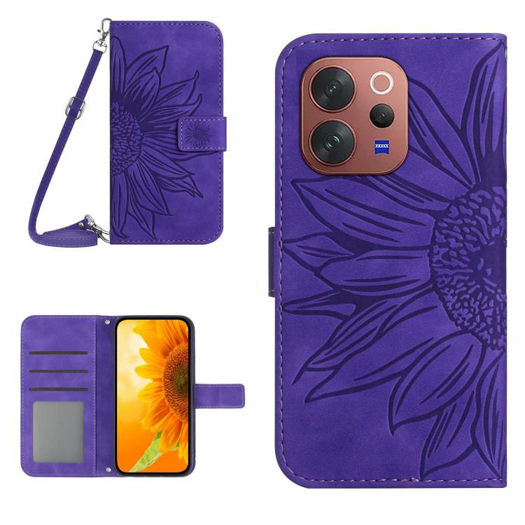 Skin Feel Sun Flower Embossed Flip Leather Phone Case with Lanyard, For vivo V70 FE 5G, For vivo V70 5G Global / V70 Elite 5G, For vivo V60 Lite 5G, For vivo V60 5G