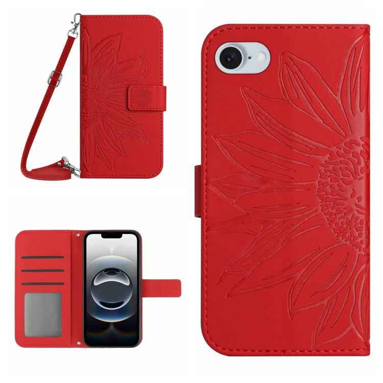 Skin Feel Sun Flower Embossed Flip Leather Phone Case with Lanyard, For iPhone 17e / 16e, For iPhone 17 Pro Max, For iPhone 17 Pro, For iPhone 17