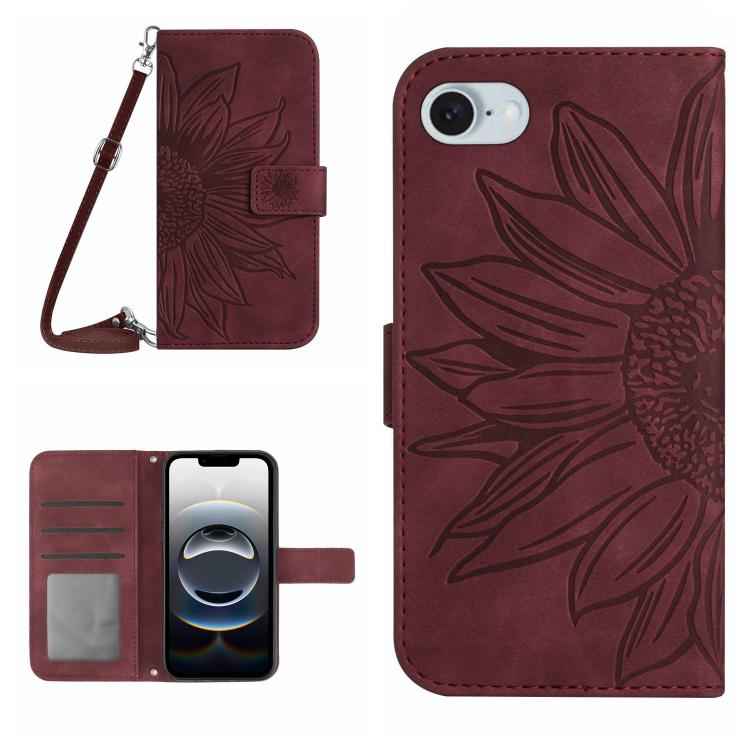 Skin Feel Sun Flower Embossed Flip Leather Phone Case with Lanyard, For iPhone 17e / 16e, For iPhone 17 Pro Max, For iPhone 17 Pro, For iPhone 17
