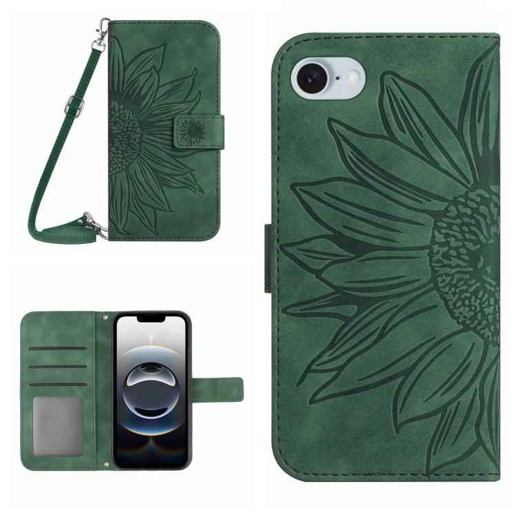 Skin Feel Sun Flower Embossed Flip Leather Phone Case with Lanyard, For iPhone 17e / 16e, For iPhone 17 Pro Max, For iPhone 17 Pro, For iPhone 17