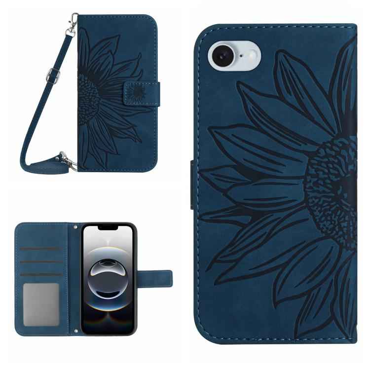 Skin Feel Sun Flower Embossed Flip Leather Phone Case with Lanyard, For iPhone 17e / 16e, For iPhone 17 Pro Max, For iPhone 17 Pro, For iPhone 17
