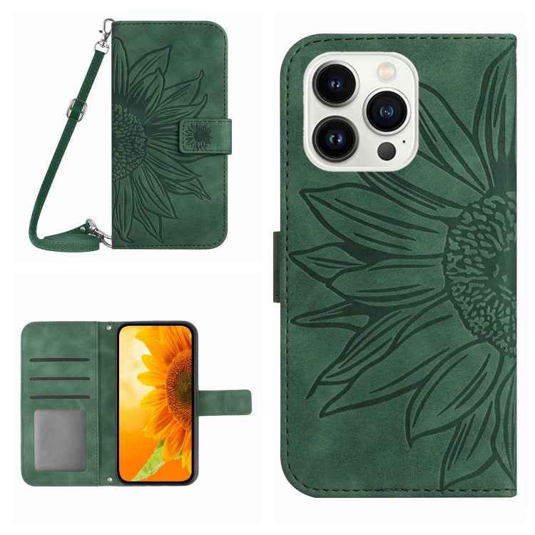 Skin Feel Sun Flower Embossed Flip Leather Phone Case with Lanyard, For iPhone Air, For iPhone 16 Pro Max, For iPhone 16 Pro, For iPhone 16 Plus