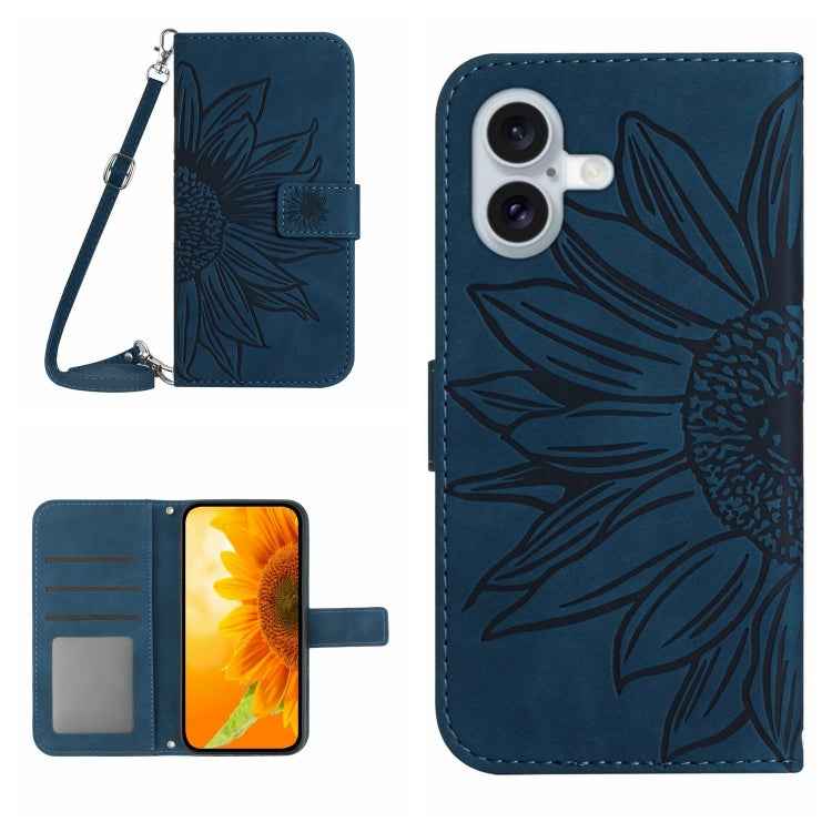 Skin Feel Sun Flower Embossed Flip Leather Phone Case with Lanyard, For iPhone Air, For iPhone 16 Pro Max, For iPhone 16 Pro, For iPhone 16 Plus