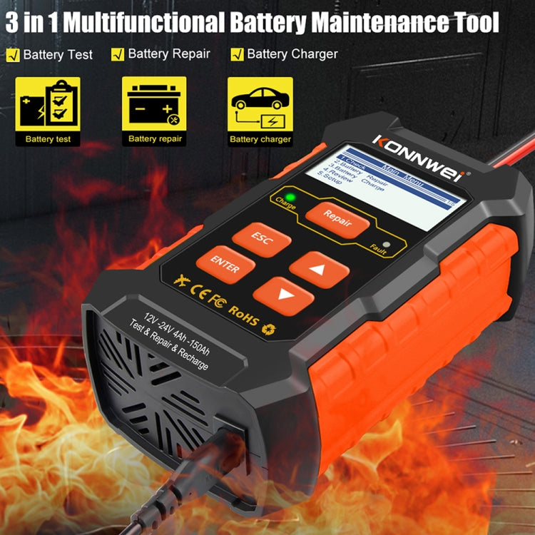 KONNWEI KW520 12V / 24V 3 in 1 Car Battery Tester with Detection & Repair & Charging Function
