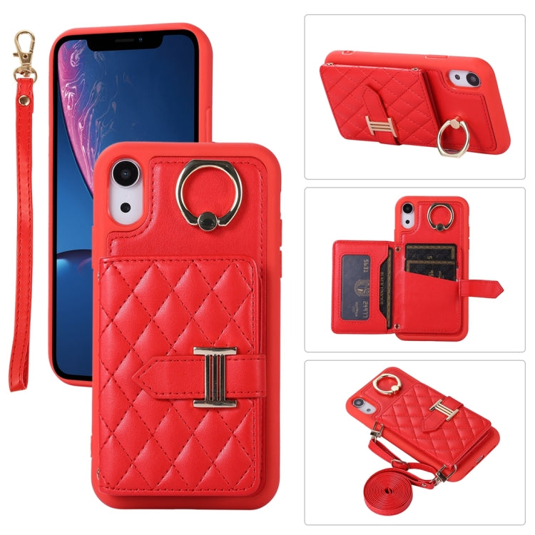 Horizontal Card Bag Ring Holder Phone Case with Dual Lanyard, For iPhone 11 Pro, For iPhone X / XS, For iPhone XR, For iPhone XS Max
