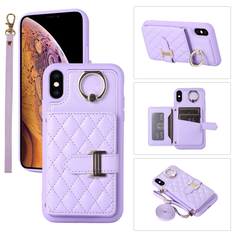 Horizontal Card Bag Ring Holder Phone Case with Dual Lanyard, For iPhone 11 Pro, For iPhone X / XS, For iPhone XR, For iPhone XS Max