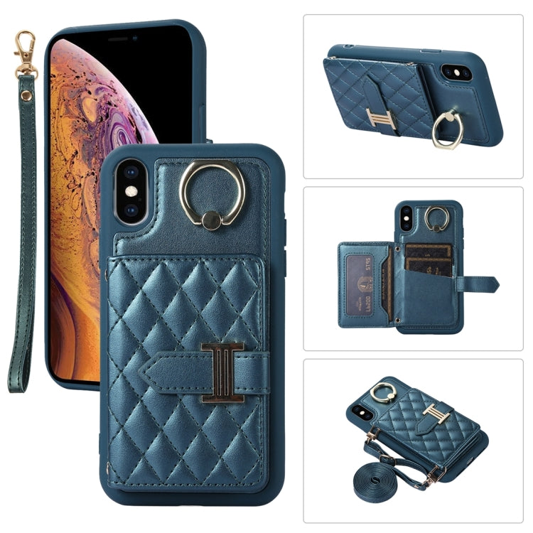 Horizontal Card Bag Ring Holder Phone Case with Dual Lanyard, For iPhone 11 Pro, For iPhone X / XS, For iPhone XR, For iPhone XS Max