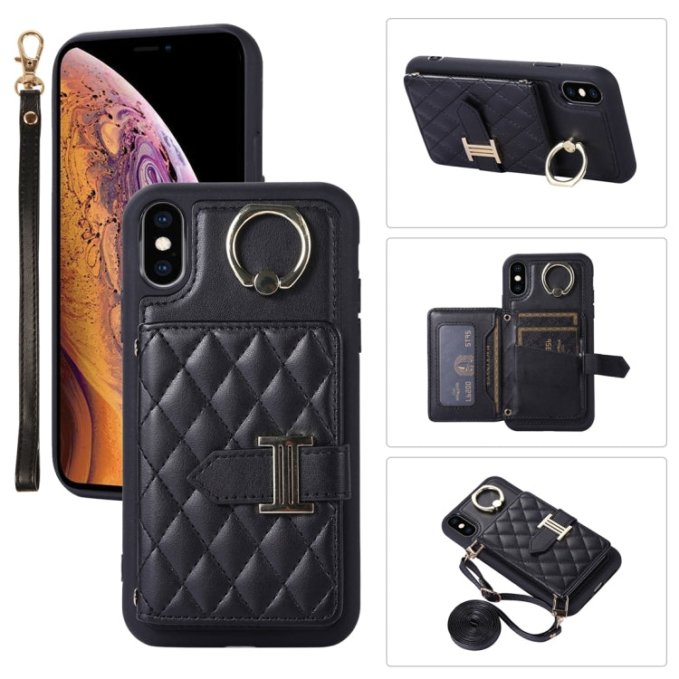 Horizontal Card Bag Ring Holder Phone Case with Dual Lanyard, For iPhone 11 Pro, For iPhone X / XS, For iPhone XR, For iPhone XS Max
