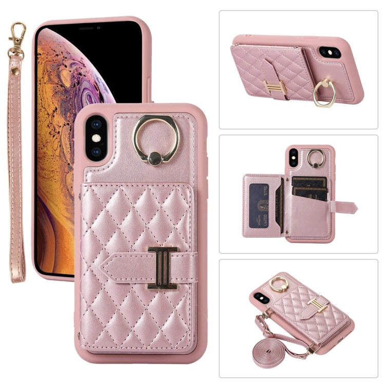 Horizontal Card Bag Ring Holder Phone Case with Dual Lanyard, For iPhone 11 Pro, For iPhone X / XS, For iPhone XR, For iPhone XS Max