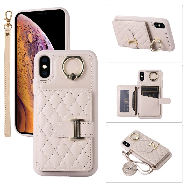Horizontal Card Bag Ring Holder Phone Case with Dual Lanyard, For iPhone 11 Pro, For iPhone X / XS, For iPhone XR, For iPhone XS Max