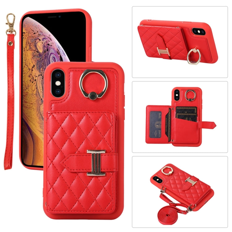 Horizontal Card Bag Ring Holder Phone Case with Dual Lanyard, For iPhone 11 Pro, For iPhone X / XS, For iPhone XR, For iPhone XS Max