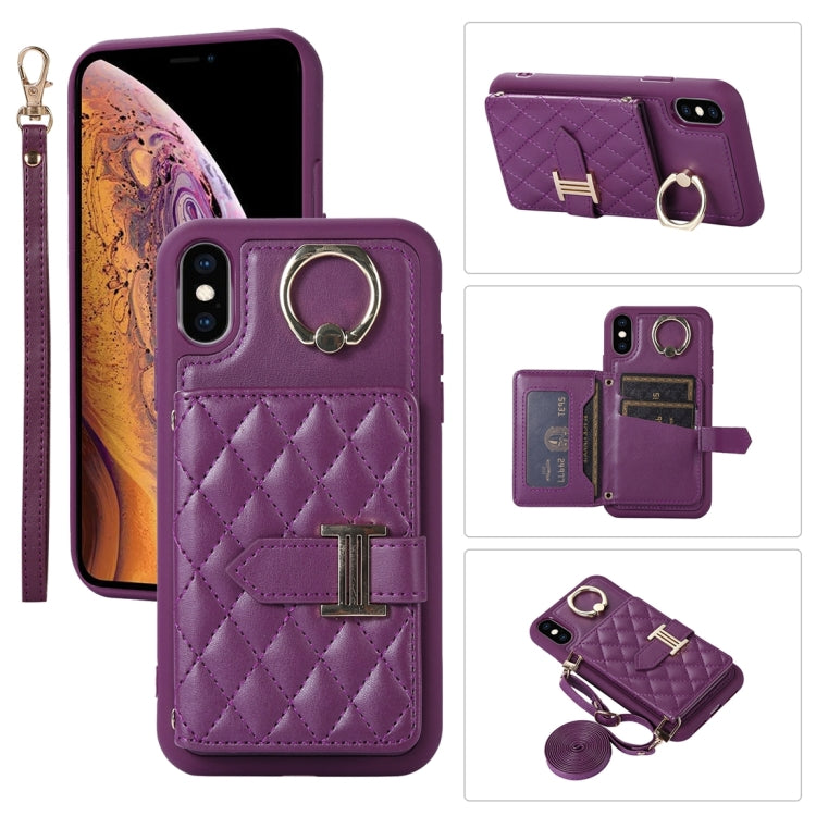 Horizontal Card Bag Ring Holder Phone Case with Dual Lanyard, For iPhone 11 Pro, For iPhone X / XS, For iPhone XR, For iPhone XS Max