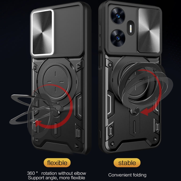CD Texture Sliding Camshield Magnetic Holder Phone Case, For Realme C55 4G, For Realme GT3 5G, For Realme 10 Pro+ 5G, For Realme C35, For Realme C21 / C20 / C11 2021
