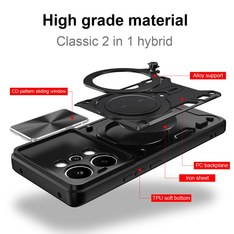 CD Texture Sliding Camshield Magnetic Holder Phone Case, For Realme P4 Power 5G, For Realme 16 Pro / 16 Pro+ 5G, For Realme 15x 5G, For Realme P3 5G / 14 5G Global, For Realme P3 Ultra 5G India, For Realme 14 Pro+ 5G, For Realme C75 4G / 14x 5G Global ...