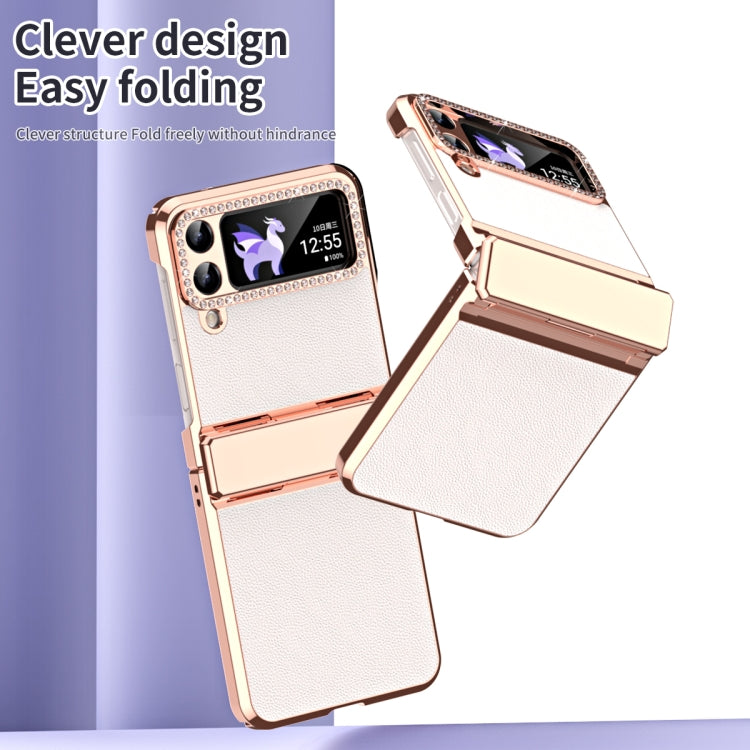 Plated Plain Leather Folding Phone Case with Hinge