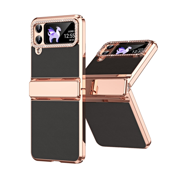 Plated Plain Leather Folding Phone Case with Hinge