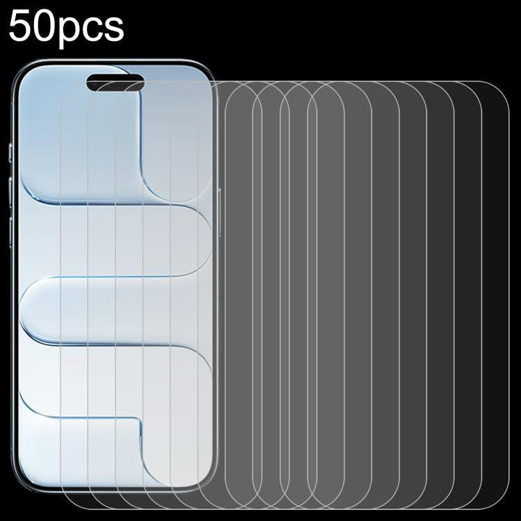 50pcs 0.26mm 9H 2.5D High Aluminum Tempered Glass Film, For iPhone 18 Pro / 17 Pro / 17, For iPhone 18 Pro Max / 17 Pro Max, For iPhone Air, For iPhone 16 Pro Max, For iPhone 16 Pro, For iPhone 16 Plus, For iPhone 16, For iPhone 15 Plus / 15 Pro Max   ...