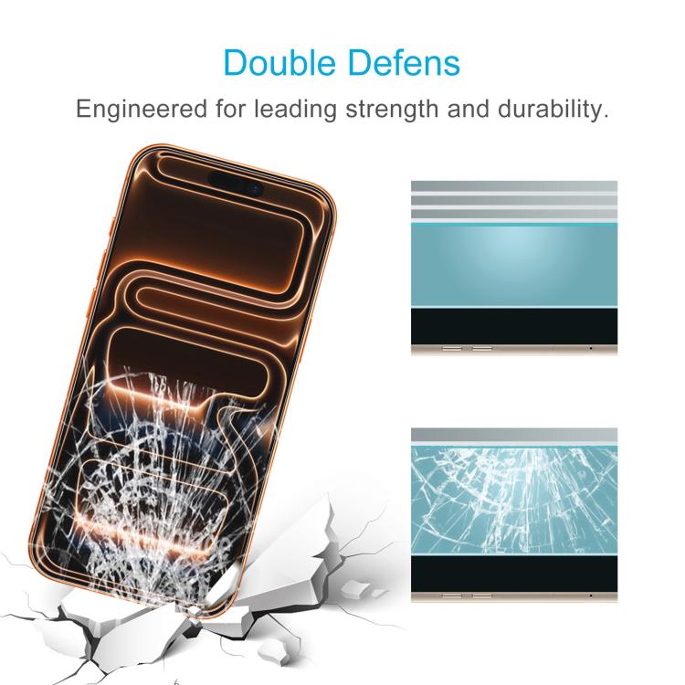 50pcs 0.26mm 9H 2.5D High Aluminum Tempered Glass Film, For iPhone 17 Pro Max, For iPhone 17 Pro / 17, For iPhone Air, For iPhone 16 Pro Max, For iPhone 16 Pro, For iPhone 16 Plus, For iPhone 16, For iPhone 15 Plus / 15 Pro Max, For iPhone 15 / 15 Pro