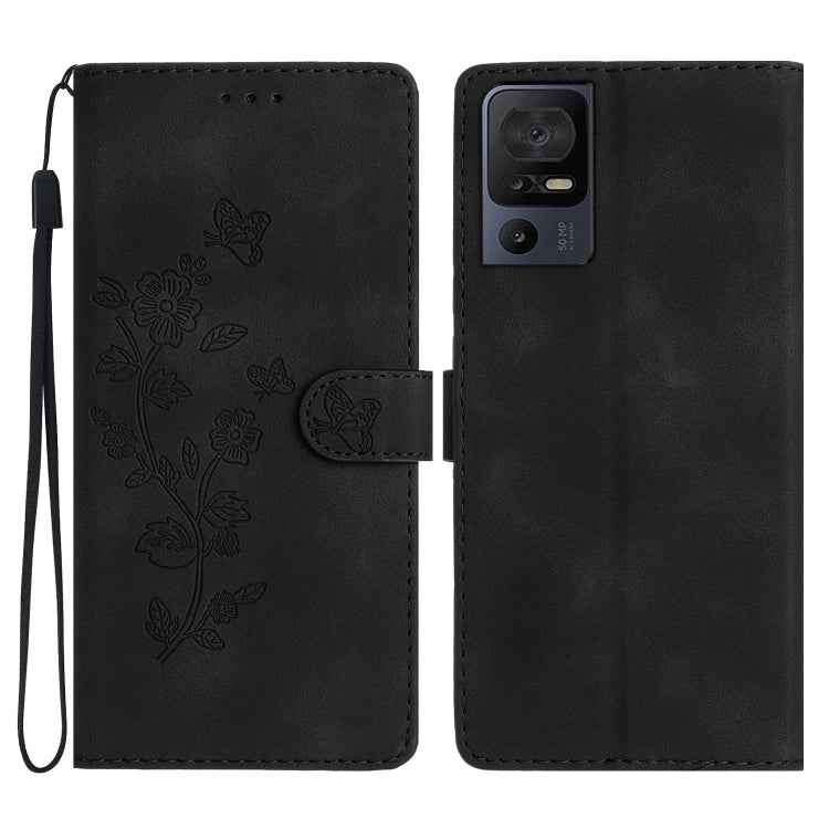 Flower Butterfly Embossing Pattern Leather Phone Case, For TCL 405 / 406 / 408, For TCL 40 SE