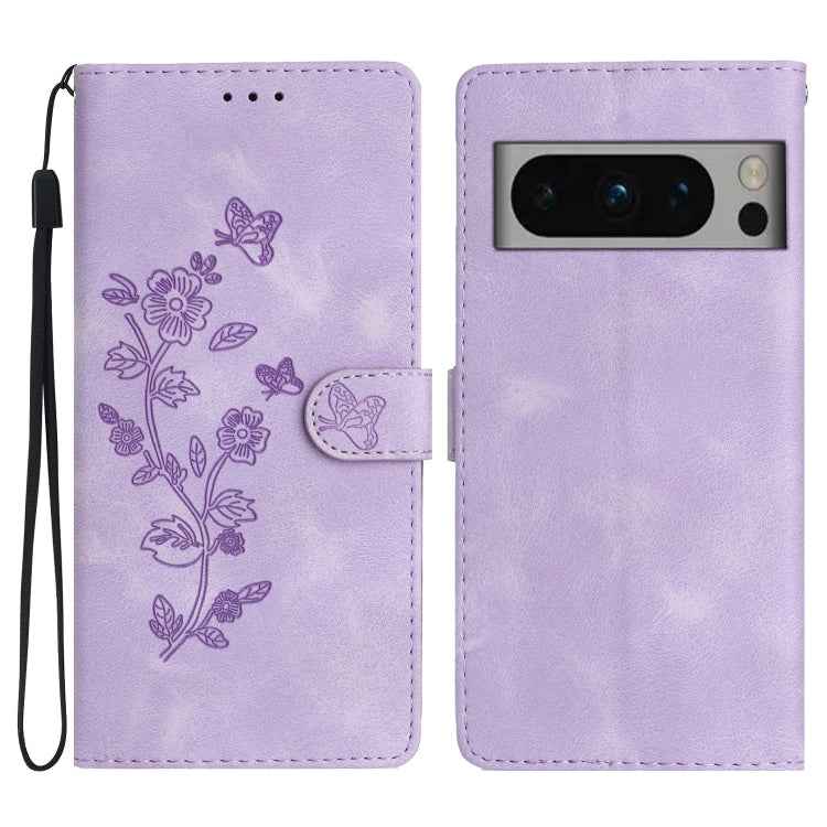 Flower Butterfly Embossing Pattern Leather Phone Case, For Google Pixel 9a, For Google Pixel 8 Pro, For Google Pixel 8, For Google Pixel 7a, For Google Pixel 7 Pro, For Google Pixel 7, For Google Pixel 6a, For Google Pixel 6 Pro