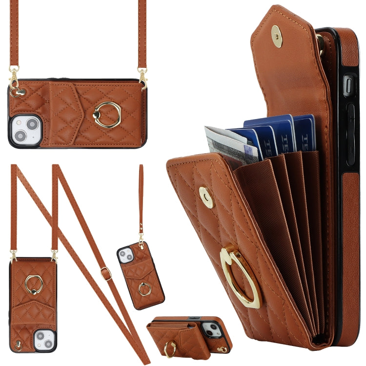 Rhombic Texture Card Bag Phone Case with Long Lanyard, For iPhone 15 Pro, For iPhone 15 Plus, For iPhone 15, For iPhone 14 Plus, For iPhone 14, For iPhone 14 Pro