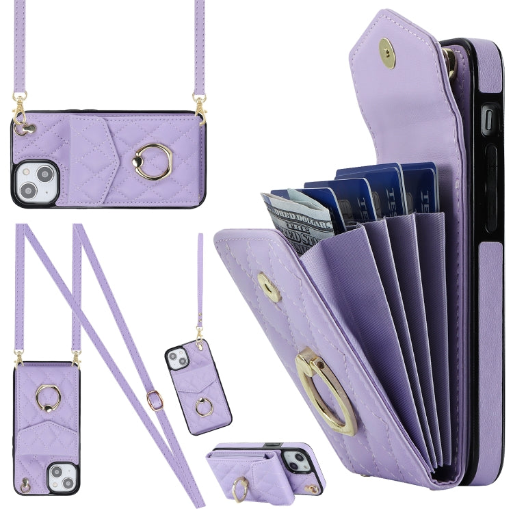 Rhombic Texture Card Bag Phone Case with Long Lanyard, For iPhone 15 Pro, For iPhone 15 Plus, For iPhone 15, For iPhone 14 Plus, For iPhone 14, For iPhone 14 Pro