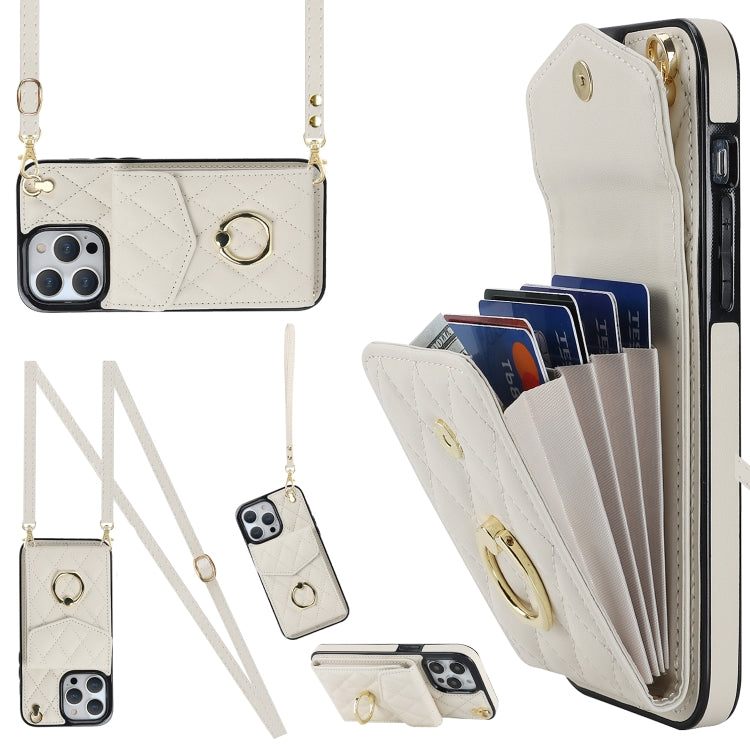 Rhombic Texture Card Bag Phone Case with Long Lanyard, For iPhone 15 Pro, For iPhone 15 Plus, For iPhone 15, For iPhone 14 Plus, For iPhone 14, For iPhone 14 Pro