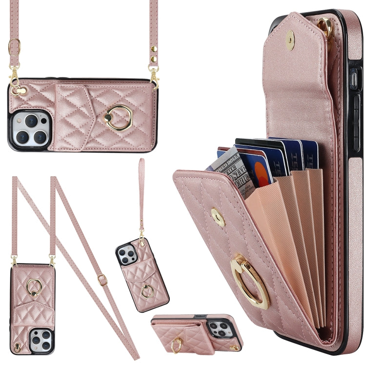 Rhombic Texture Card Bag Phone Case with Long Lanyard, For iPhone 15 Pro, For iPhone 15 Plus, For iPhone 15, For iPhone 14 Plus, For iPhone 14, For iPhone 14 Pro