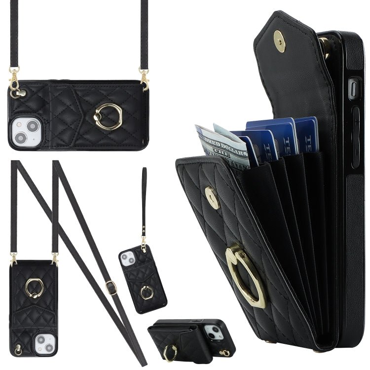 Rhombic Texture Card Bag Phone Case with Long Lanyard, For iPhone 14 Pro Max, For iPhone 13 Pro Max, For iPhone 13 Pro, For iPhone 13, For iPhone 12 / 12 Pro, For iPhone 12 Pro Max