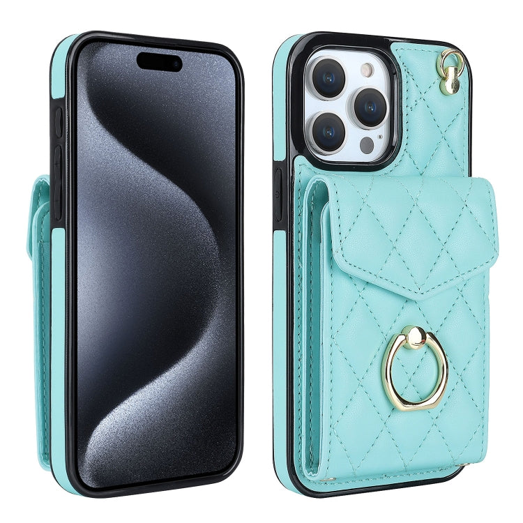 Rhombic Texture Card Bag Phone Case with Long Lanyard, For iPhone 17e / 16e, For iPhone 17 Pro Max, For iPhone 17 Pro, For iPhone 17, For iPhone Air, For iPhone 15 Pro Max