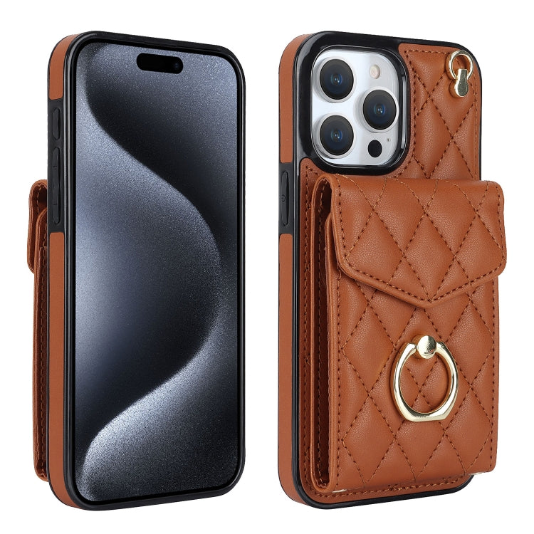 Rhombic Texture Card Bag Phone Case with Long Lanyard, For iPhone 17e / 16e, For iPhone 17 Pro Max, For iPhone 17 Pro, For iPhone 17, For iPhone Air, For iPhone 15 Pro Max