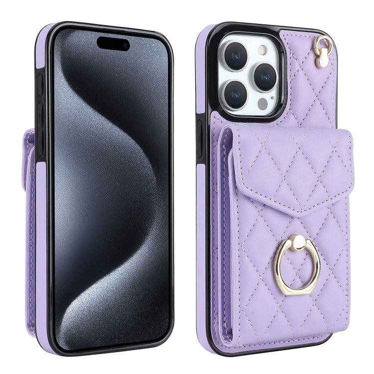 Rhombic Texture Card Bag Phone Case with Long Lanyard, For iPhone 17e / 16e, For iPhone 17 Pro Max, For iPhone 17 Pro, For iPhone 17, For iPhone Air, For iPhone 15 Pro Max