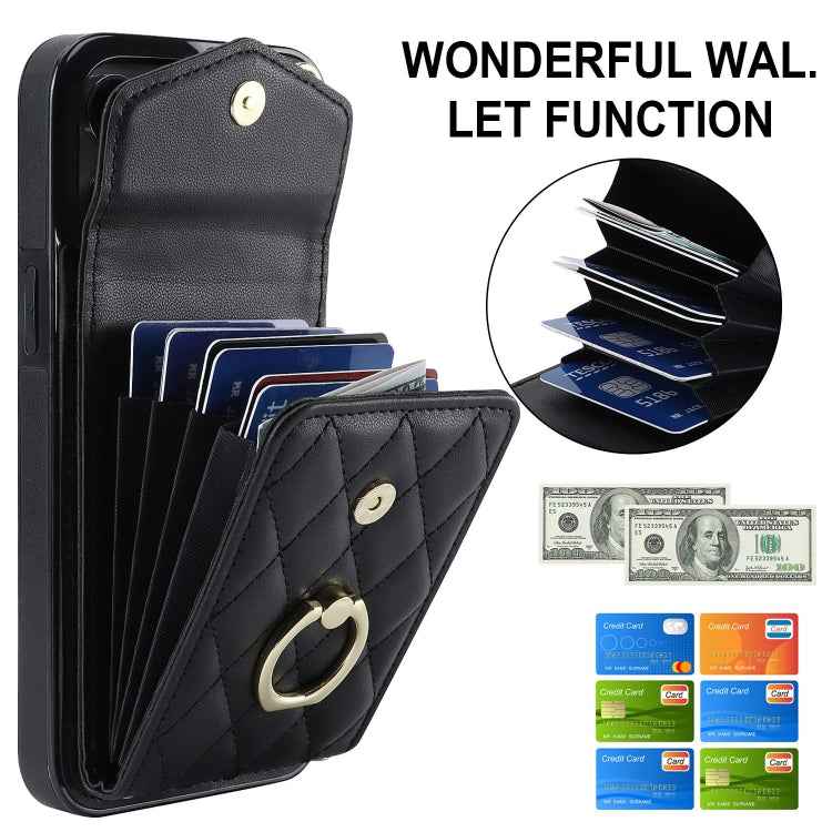 Rhombic Texture Card Bag Phone Case with Long Lanyard, For iPhone 15 Pro, For iPhone 15 Plus, For iPhone 15, For iPhone 14 Plus, For iPhone 14, For iPhone 14 Pro