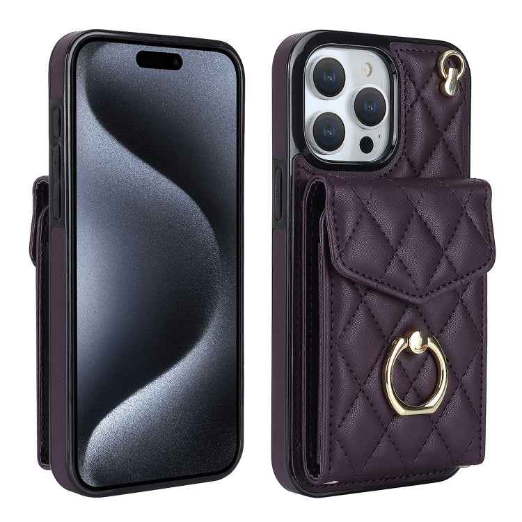 Rhombic Texture Card Bag Phone Case with Long Lanyard, For iPhone 15 Pro, For iPhone 15 Plus, For iPhone 15, For iPhone 14 Plus, For iPhone 14, For iPhone 14 Pro